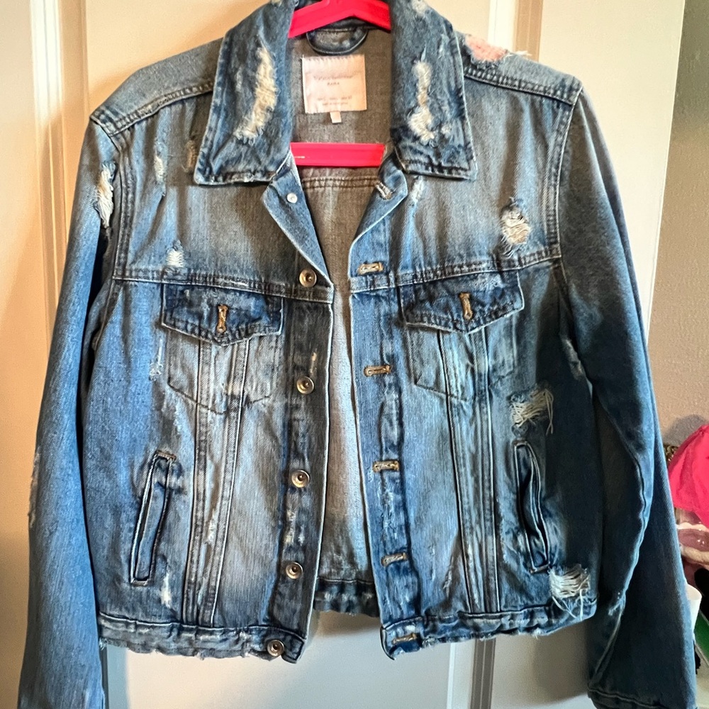 Zara Blue Distressed Jean Jacket